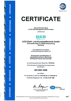 ISO 9001 Zertifikat LICO GmbH